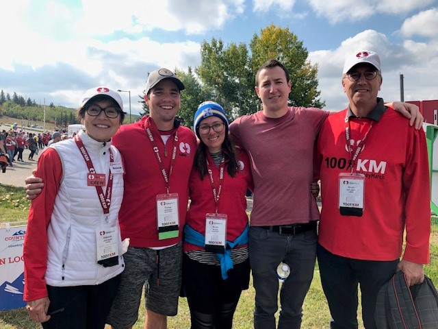 Deborah with her son George, his wife, her son Andrew and husband Kevin.