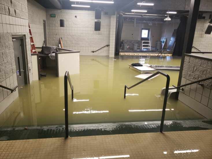 Among the spaces hit hardest by the water break was the school's bistro area which staff found was filled with water on Wednesday morning.