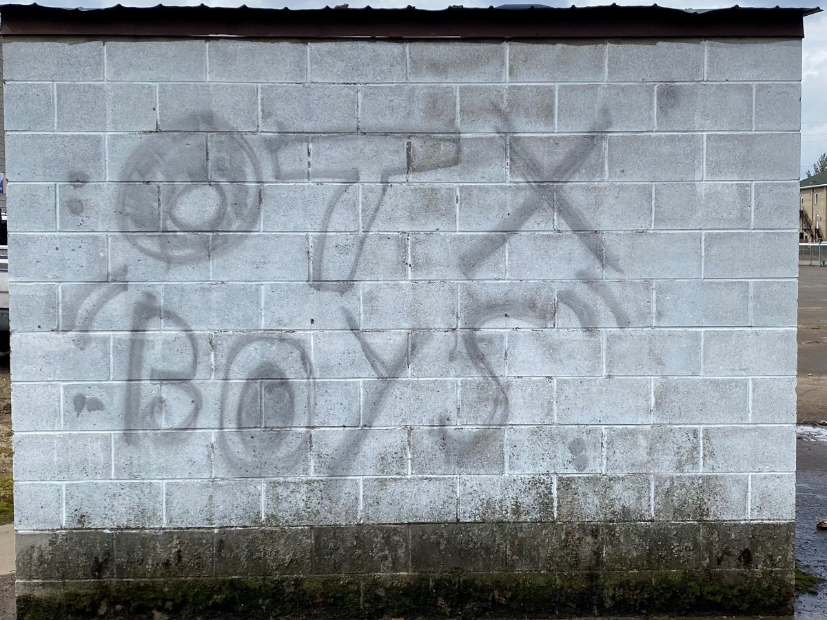 City of Kawartha Lakes OPP are investigating graffiti found at arenas in Oakwood and Little Britain. This is an example found on the Oakwood arena.