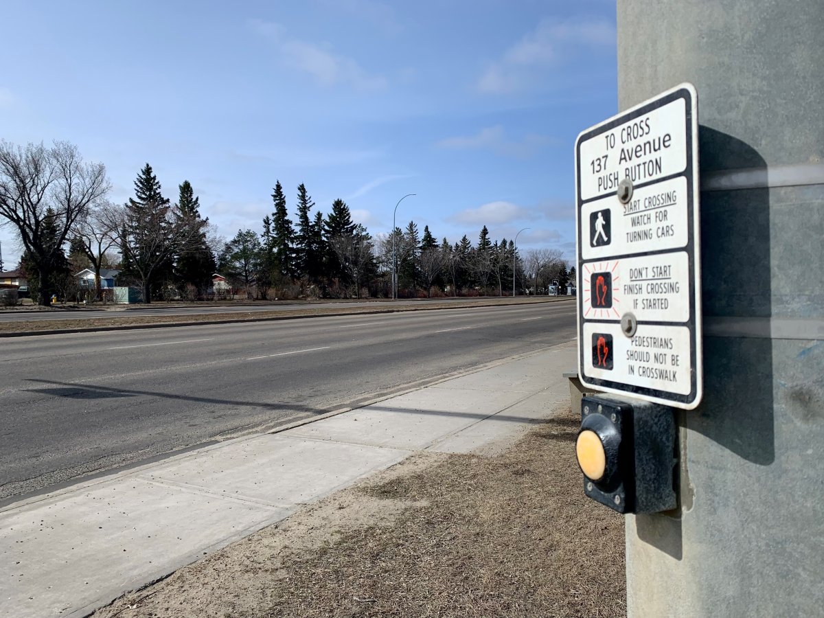 Edmonton police say a 14-year-old boy was walking in a marked crosswalk in the area of 133 Street at 137 Avenue at about 7 p.m. Tuesday, April 12, 2022 when he was struck by an SUV.