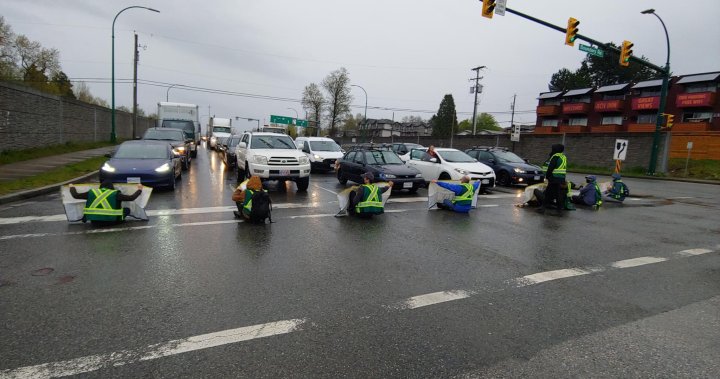 Anti old-growth logging protesters block major road in Vancouver Easter Monday morning