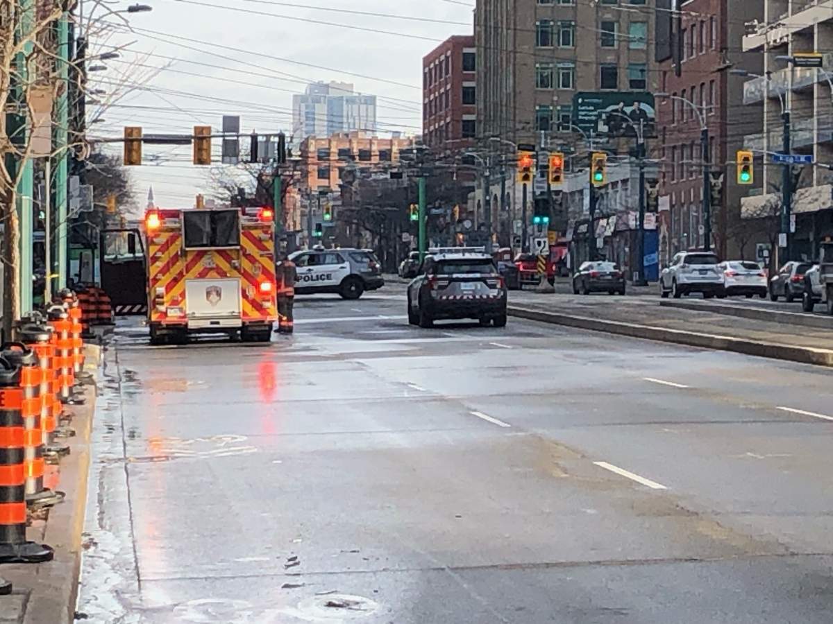 Police on scene near Spadina Avenue and King Street on April 14, 2022.