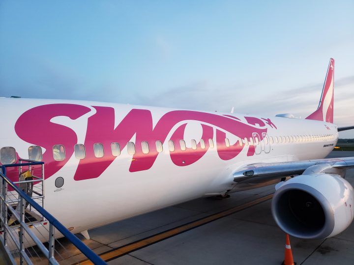 A Swoop Airlines plane is seen in this file photo.