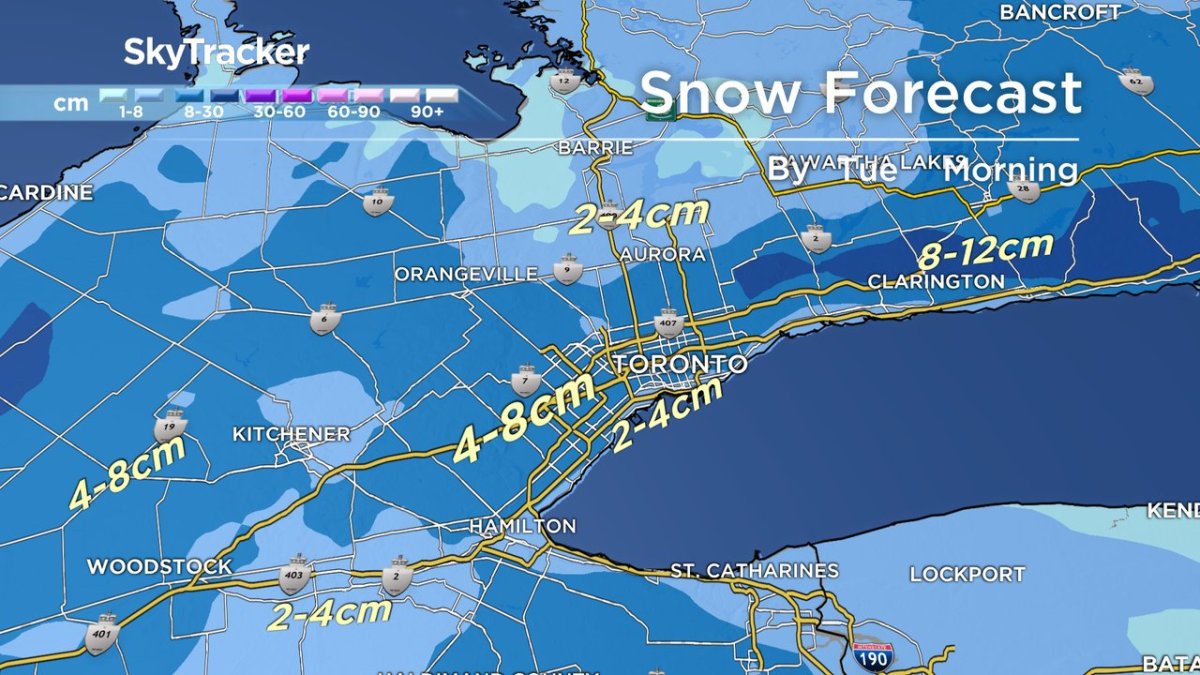 Forecasted snowfall totals.