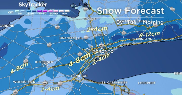 ‘Heavy wet snow’ is expected for the Toronto area on Monday