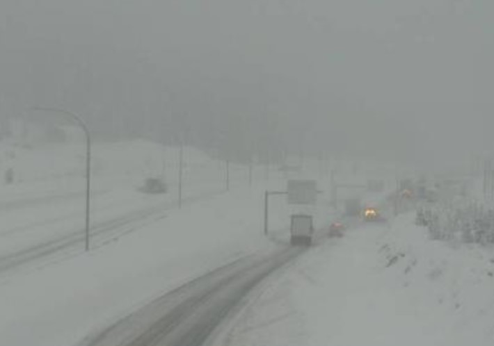 This photo is from Drive B.C. April 4 of the southbound at Zopkios Rest Area, near the Coquihalla Summit, looking southwest (elevation: 1210 metres).