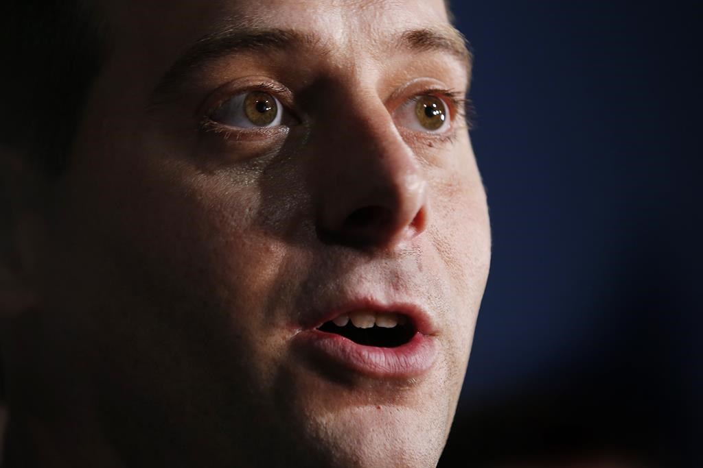 Green Party of Manitoba leader James Beddome at a leaders debate in Winnipeg on Wednesday, Aug. 28, 2019. Beddome is planning to leave after spending more than a decade growing the party's visibility and share of the popular vote. He says he will not run for another term as leader when his current one expires in the fall. 