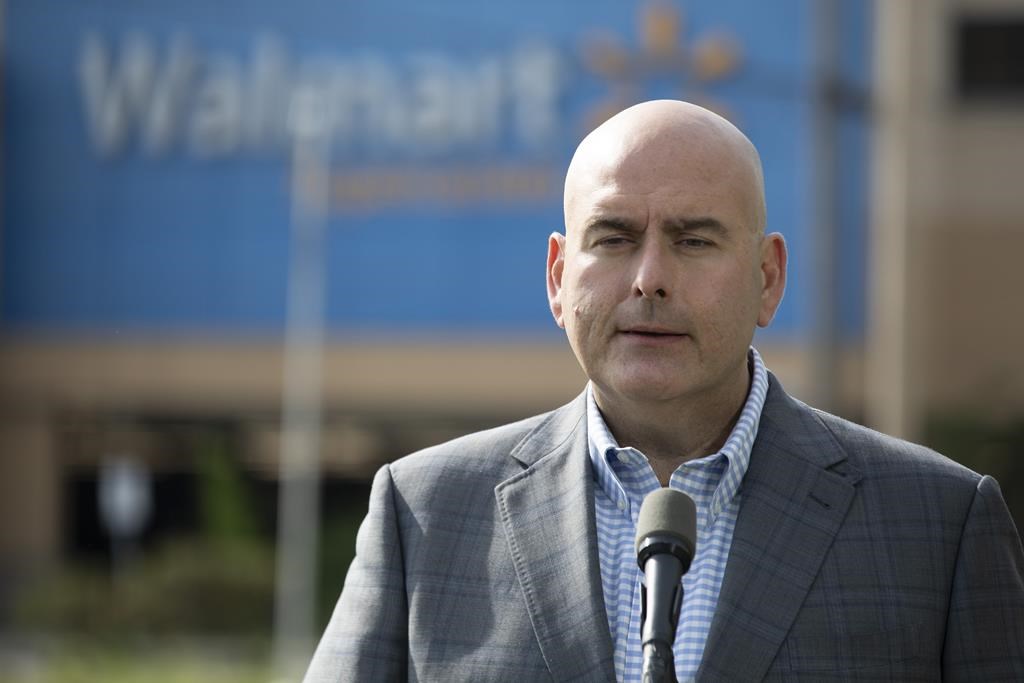 Ontario Liberal Leader Steven Del Duca makes an announcement outside a big box store in Toronto on Wednesday, May 25, 2022.