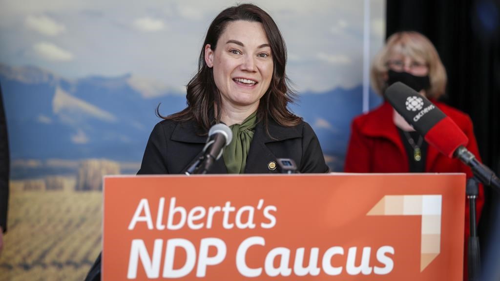 File: Alberta NDP MLA Shannon Phillips speaks at a news conference in Calgary on March 15, 2021. 