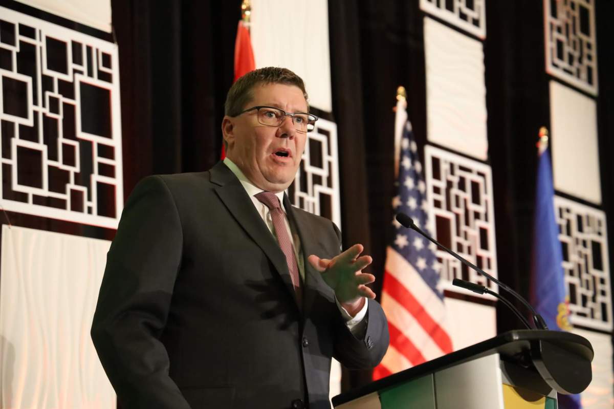 Premiere Scott Moe addresses audience at Williston Basin Petroleum Conference in Regina on May 17