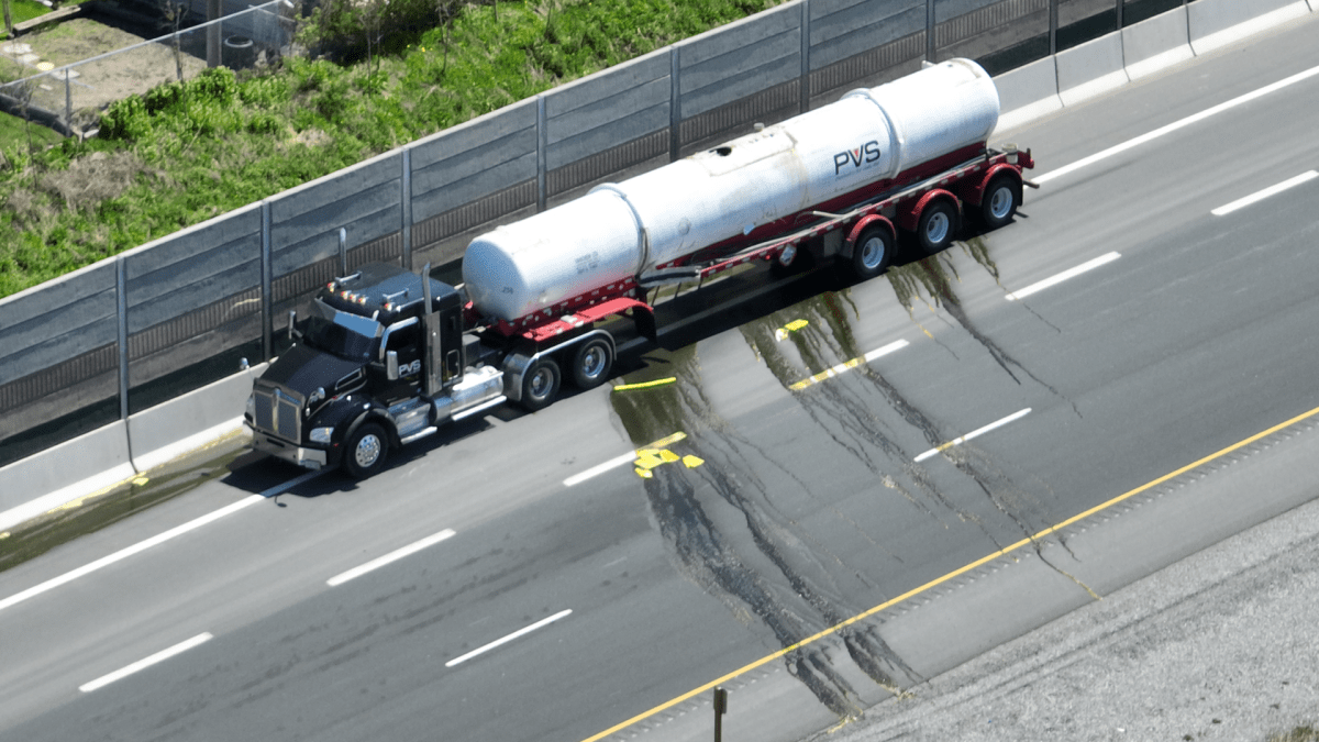 OPP closed off Highway 406 in St. Catharines between Glendale Avenue and Westchester Avenue due to a roadway acid spill May 11, 2022.