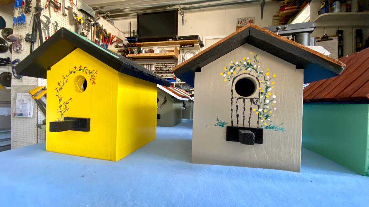 A selection of Laberge's birdhouse inventory.