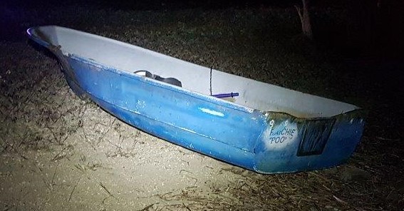 The blue fiberglass fishing boat measures approximately 14 feet in length with the Rachie Poo moniker printed on the rear left side of the boat. Two yellow and blue plastic paddles and what appeared to be the base of a child's car seat were located in the boat, RCMP said. .
