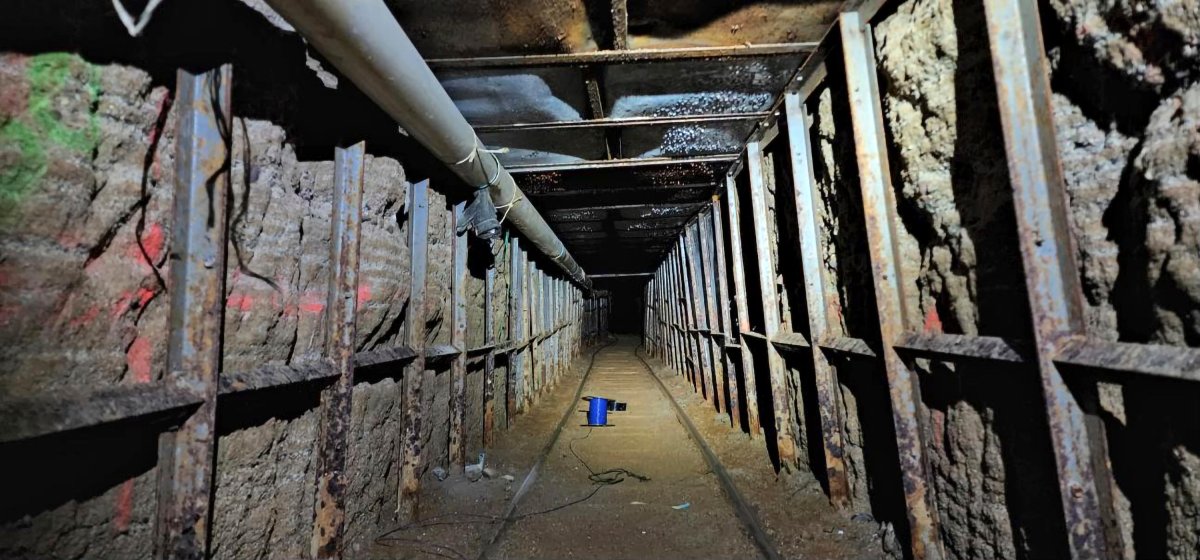 This undated photo provided by Homeland Security Investigations shows the inside of a cross border tunnel between Mexico's Tijuana into the San Diego area. Authorities announced on Monday, May 16, 2022, the discovery of the underground smuggling tunnel on Mexico's border, running the length of a football field on U.S. soil to a warehouse in an industrial area.