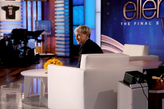 In this photo released by Warner Bros., talk show host Ellen DeGeneres appears during a taping of the final "The Ellen DeGeneres Show" at the Warner Bros. lot in Burbank, Calif.