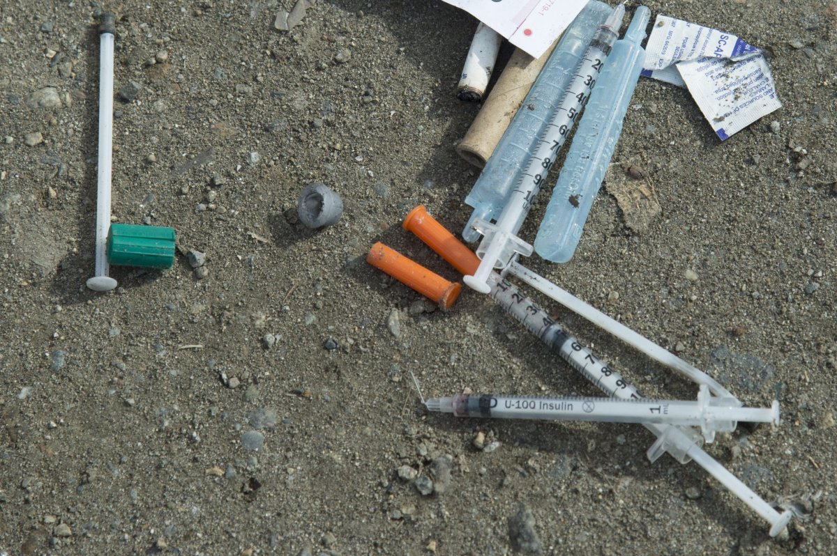 Needles are seen on the ground in Vancouver