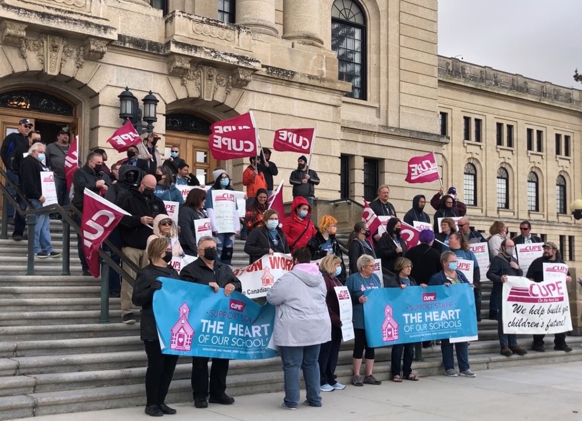 A group of education workers and supporters gathered outside the legislative building on Wednesday to call on the Saskatchewan government to fully fund education in the province.