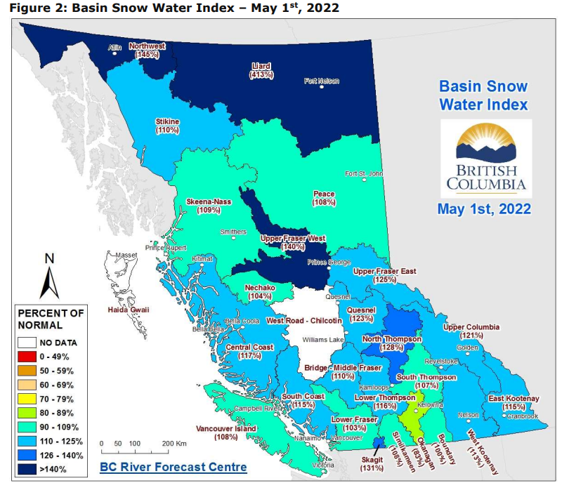 Basin Snow Water Index – May 1st, 2022