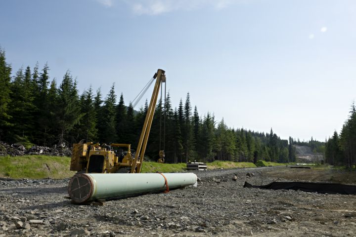 Construction is seen along the route of the Coastal Gaslink pipeline, northeast of Kitimat, BC,  July 4, 2021. The pipeline will serve the LNG Canada project.  