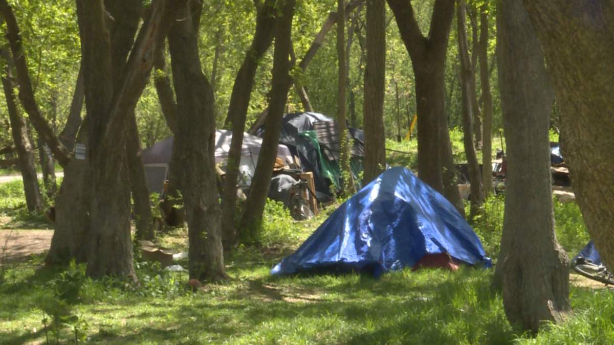 Tents that homeless people are sleeping in on the municipally owned Belle Park property.