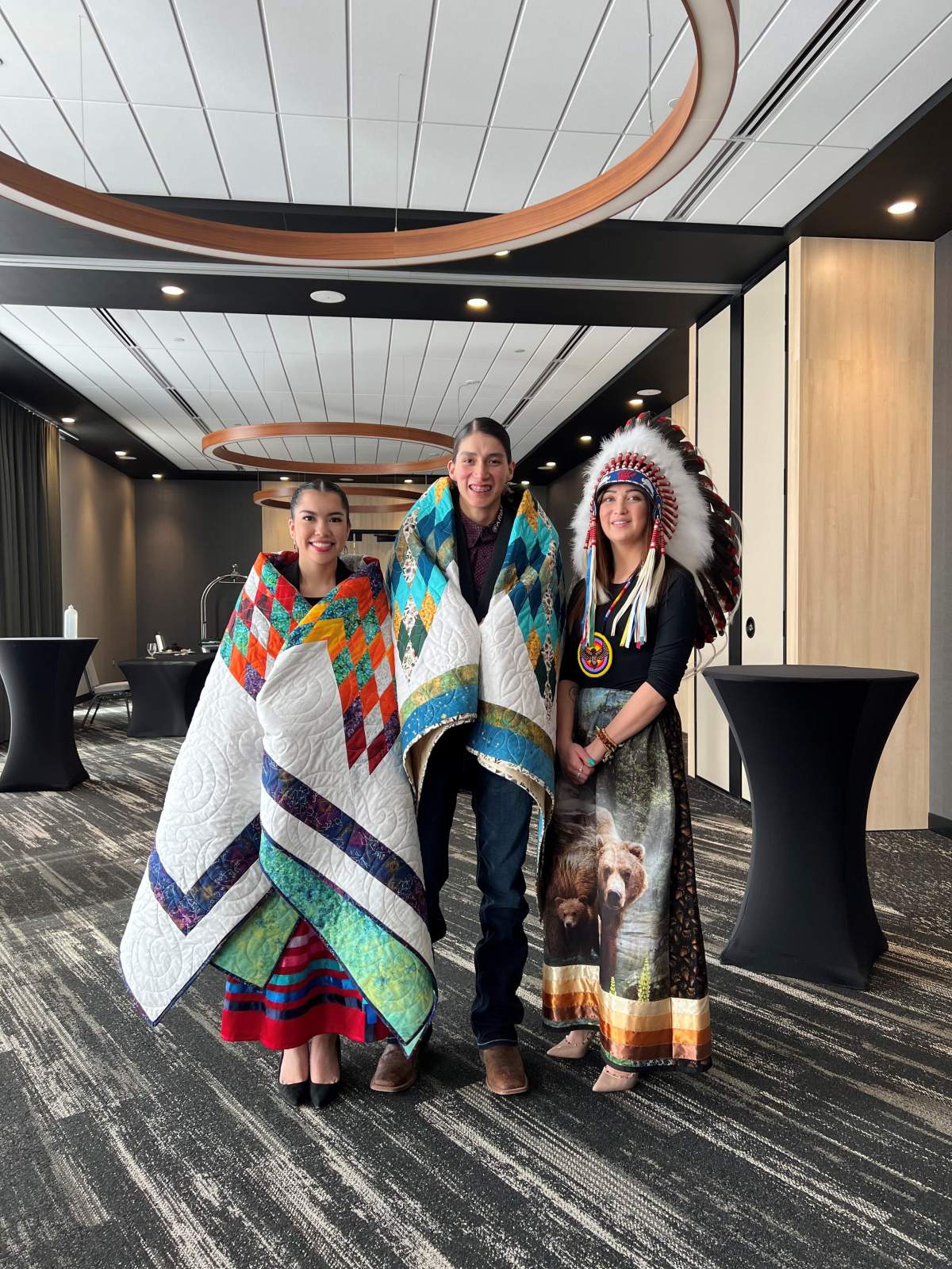 Hailey Rose from Mosquito, Grizzly Bear’s Head, Lean Man First Nations and Brock McLeod-Waditaka from Wahpeton Dakota Nation and Aly Bear Vice Chief FSIN