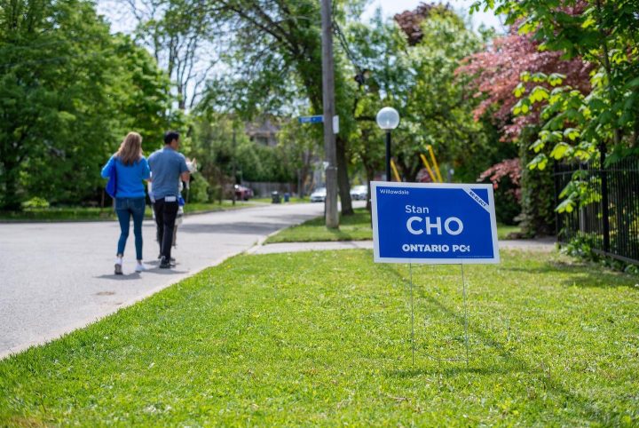 A campaign sign for Stan Cho, the PC candidate for Willowdale.