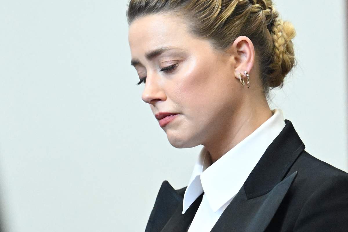 US actress Amber Heard during a hearing at the Fairfax County Circuit Courthouse in Fairfax, Virginia, on May 3, 2022.