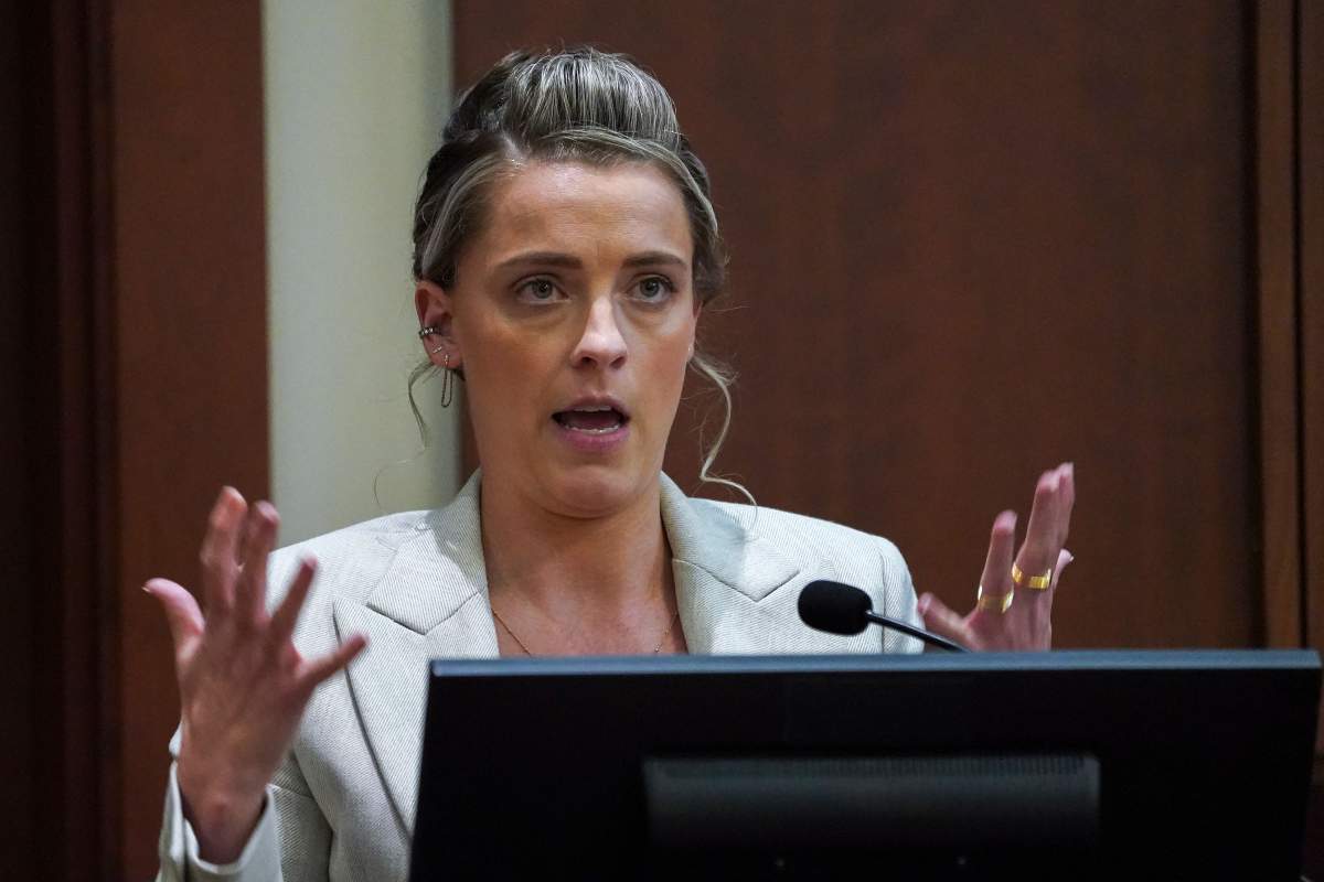 Whitney Henriquez, sister of Actor Amber Heard, testifies on the stand during Johnny Depp's defamation trial against ex-wife Heard at the Fairfax County Circuit Courthouse in Fairfax, on May 18, 2022.