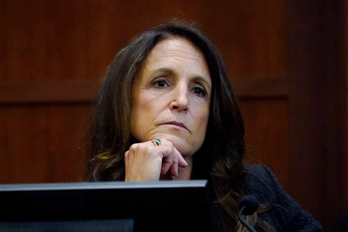 Producer Kathryn Arnold testifies in the courtroom at the Fairfax County Circuit Courthouse in Fairfax, Virginia, on May 23, 2022.