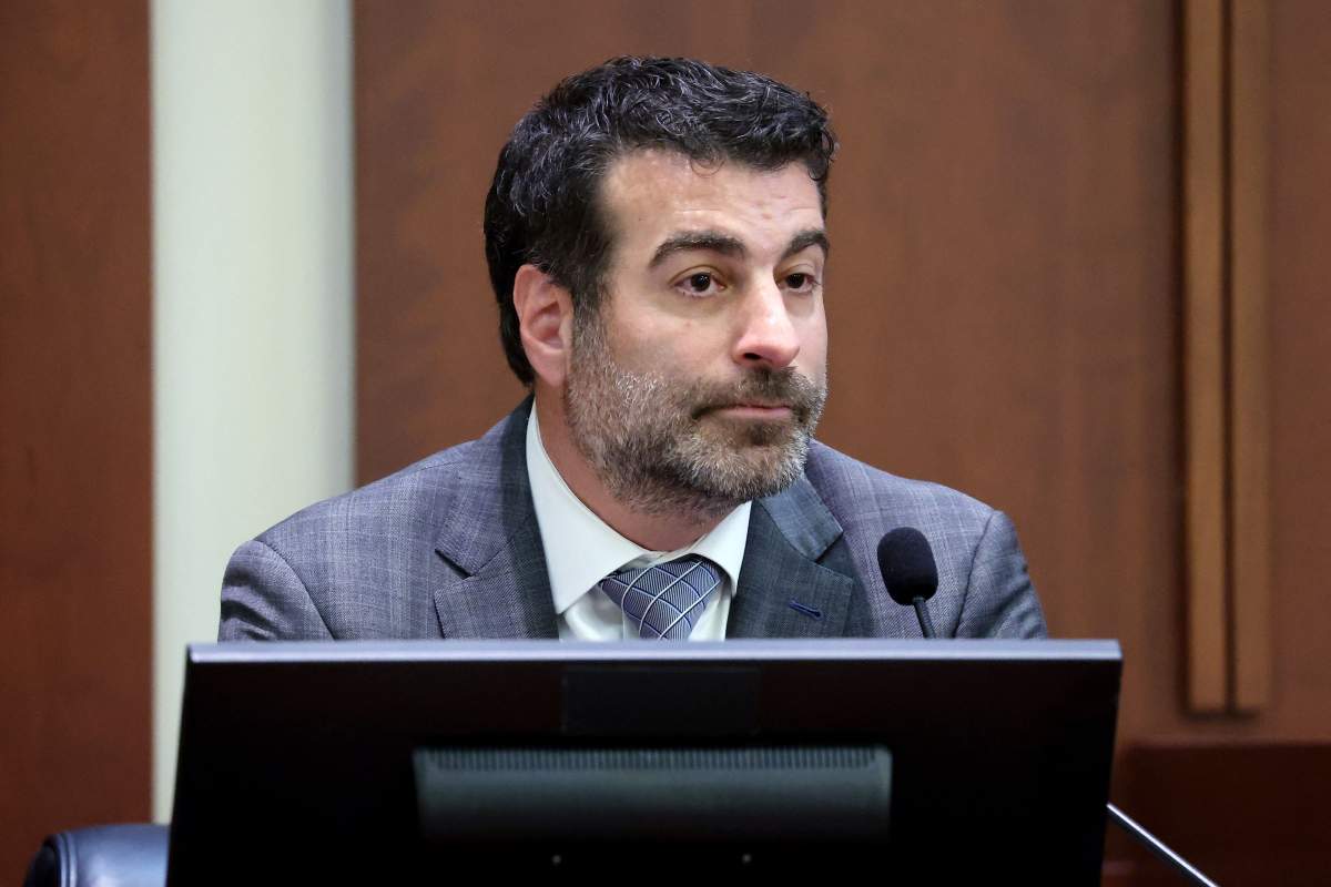 Julian Ackert, a computer forensic investigator, testifies during the 50 million US dollar Depp vs Heard defamation trial at the Fairfax County Circuit Court in Fairfax, Virginia, on May 26, 2022.