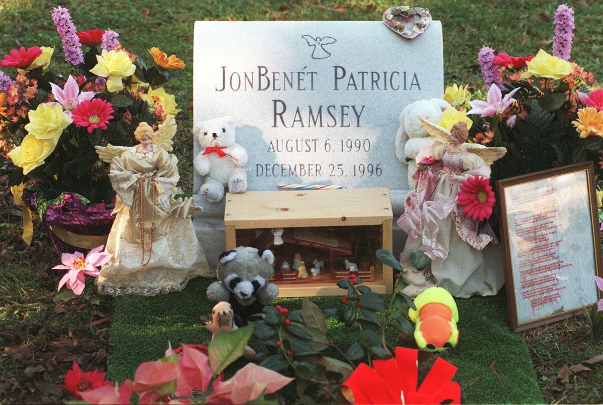 The grave of JonBenét Ramsey, who was murdered December 16, 1996 in her home. Ramsey's murder, now one of the most infamous cold cases in North America, is still unsolved.