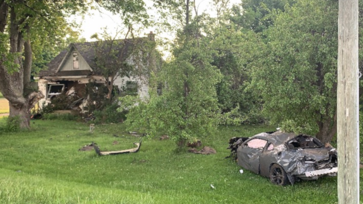 Ontario Provincial Police (OPP) say they are "amazed" a 24-year-old driver of a sedan lived after crashing into a residence on Highway 24 in Norfolk County on Tuesday, May 31, 2022.