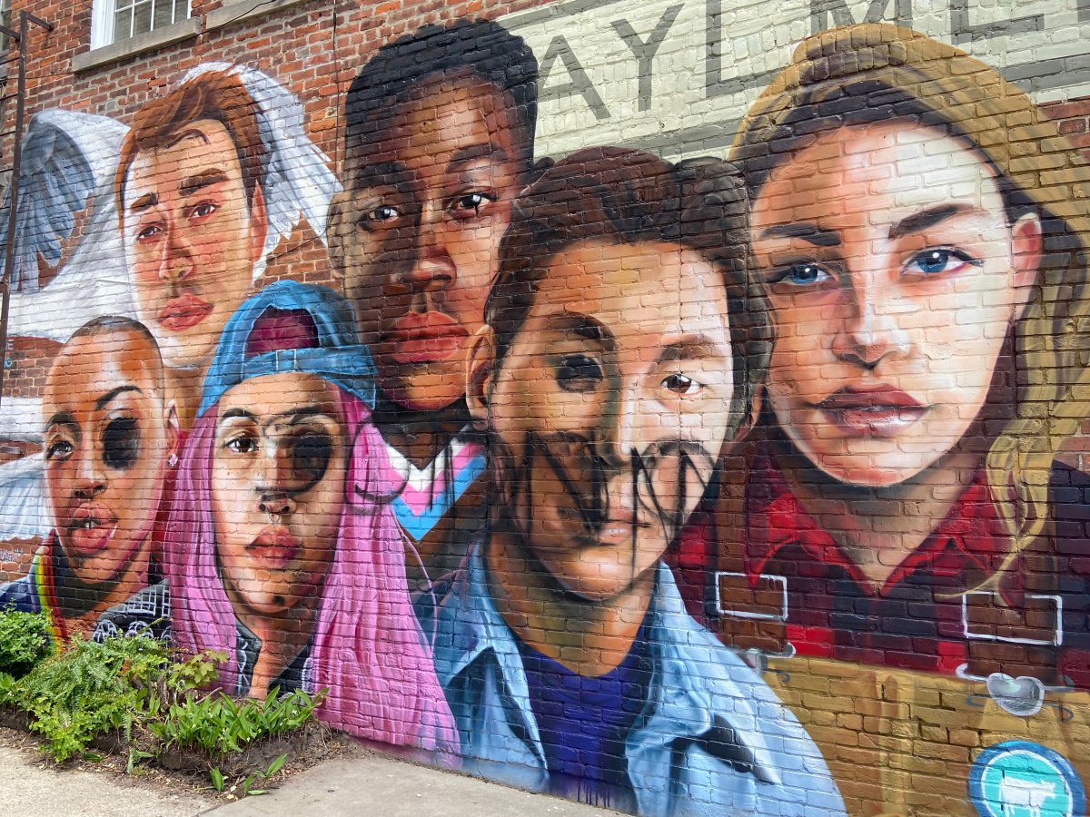 Defaced Aylmer diversity mural at 20 John Street South