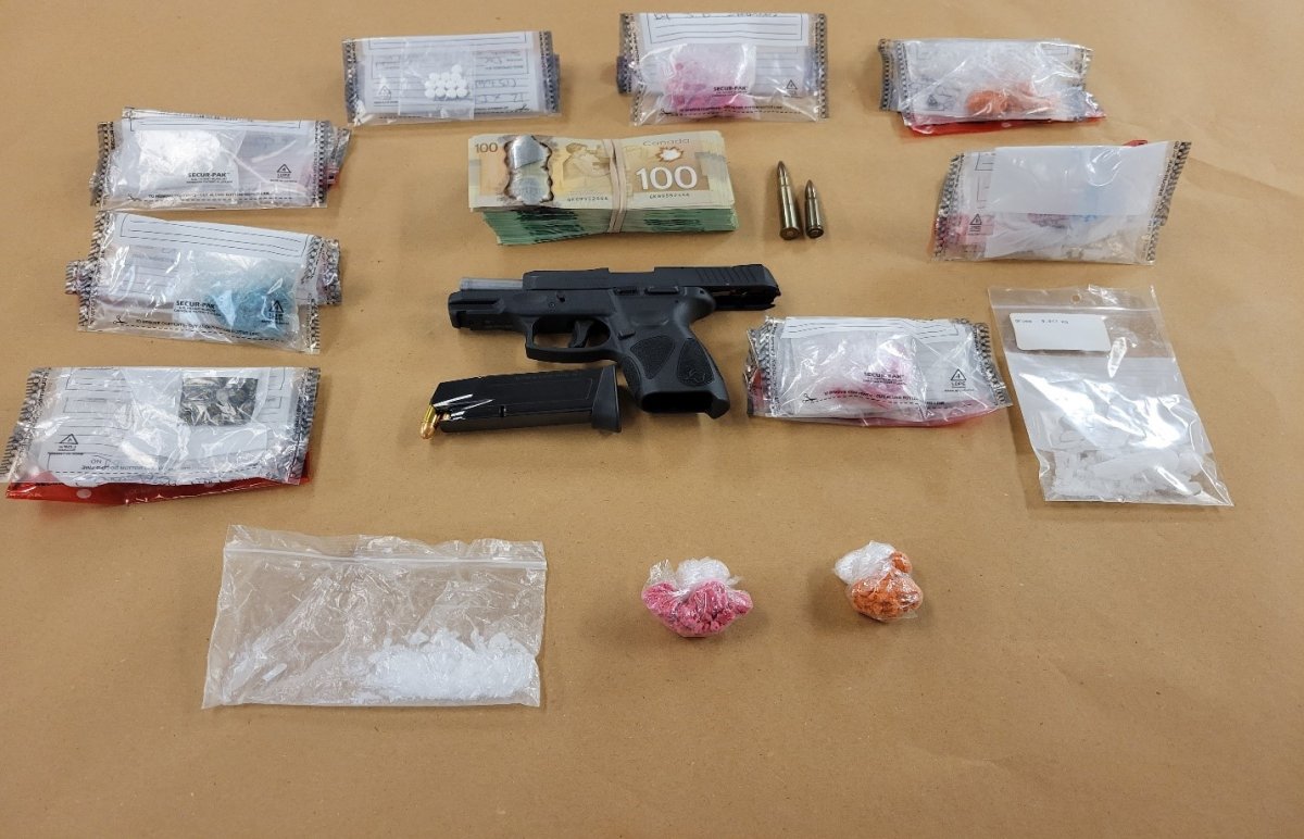 A collection of items police say were seized by officers during a search on a vehicle parked on King Street on Thursday evening.