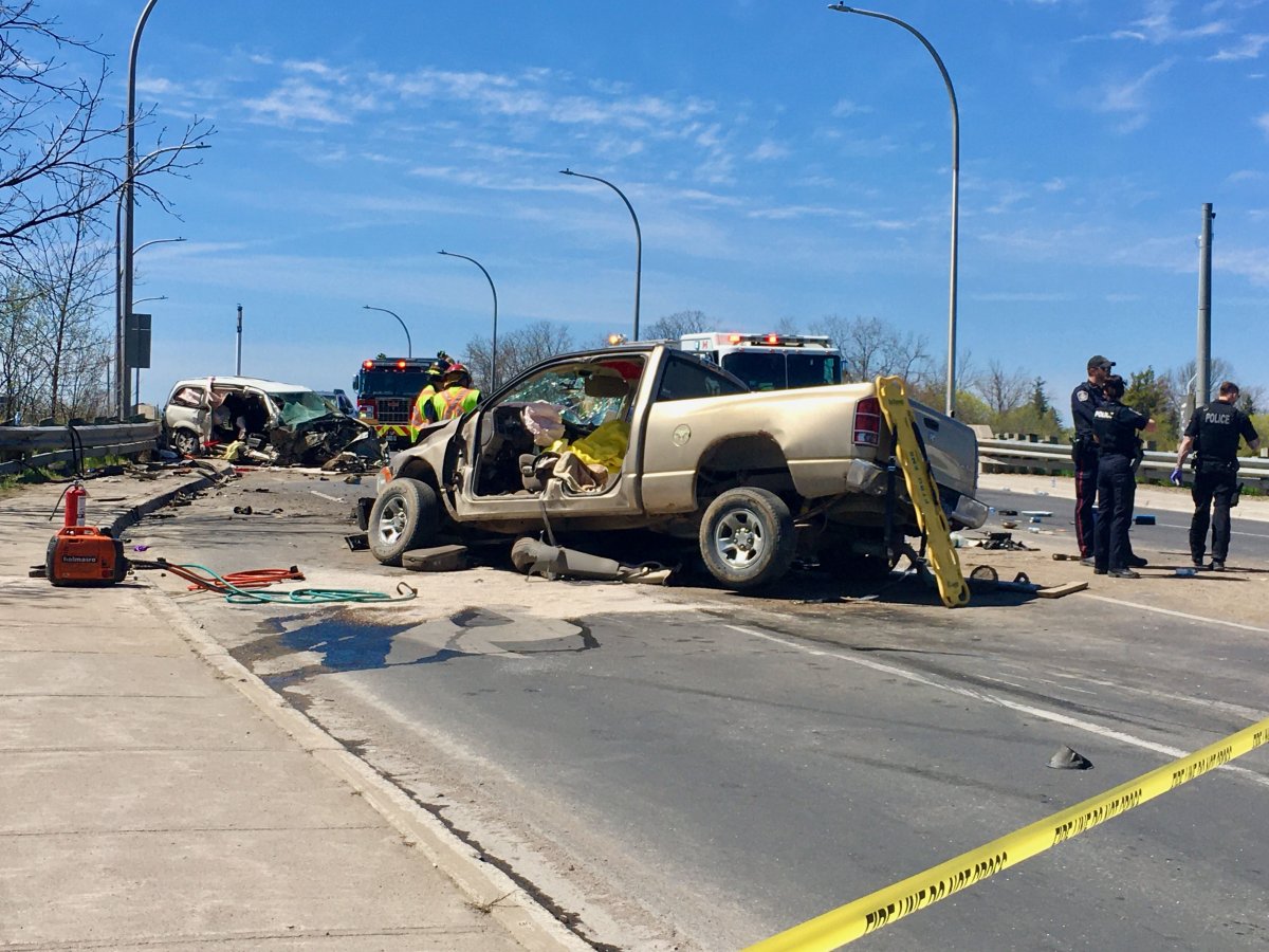 Peterborough police say one person was killed following a crash involved six vehicles on Lansdowne Street East on May 9, 2022.