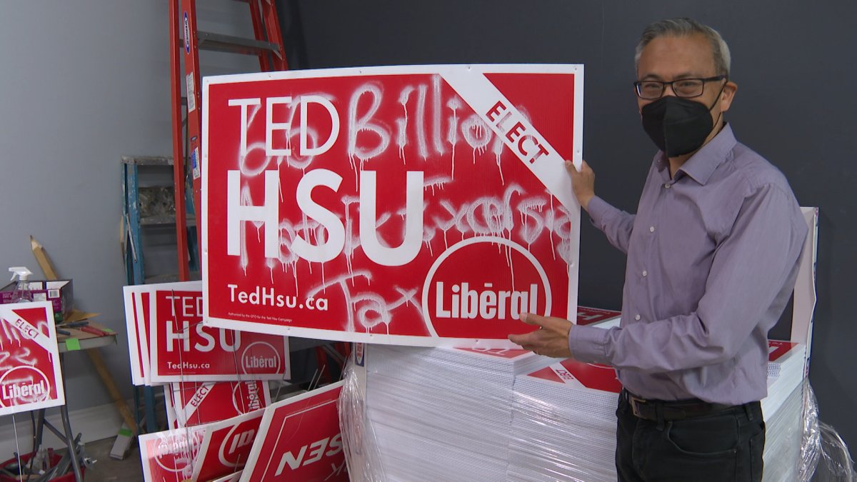 Liberal candidate Ted Hsu says his signs have been the target of vandalism.
