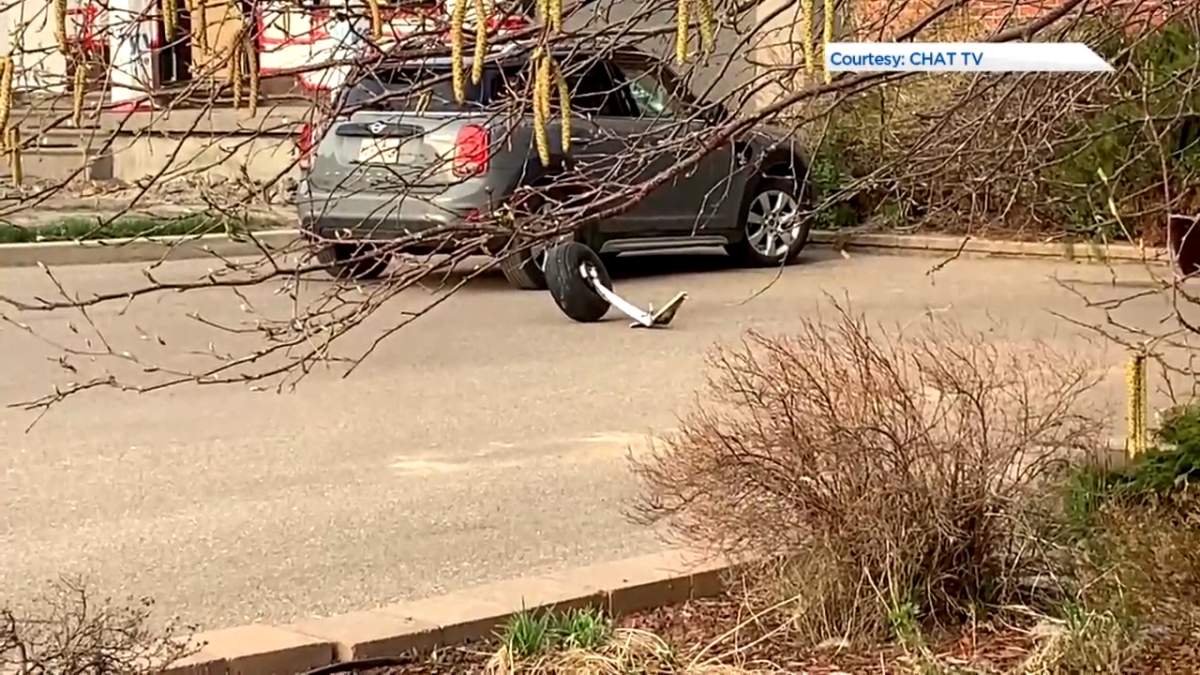 Debris from a plane crash in Medicine Hat is pictured on May 3, 2022.
