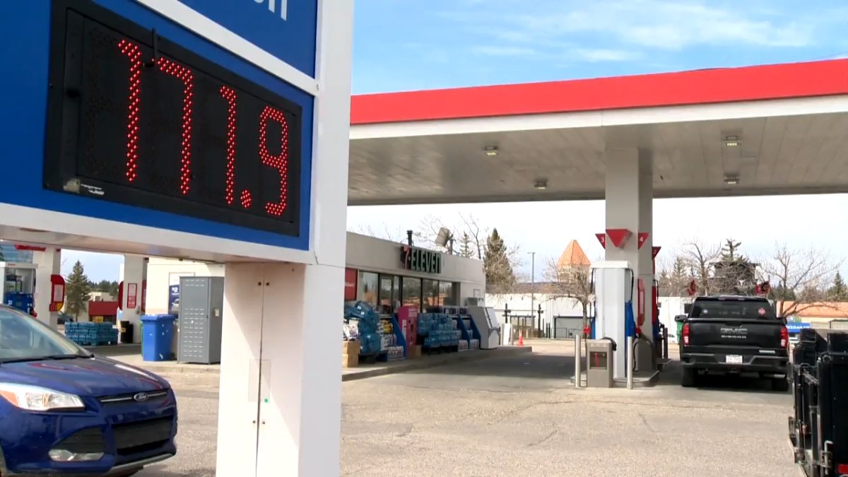 A Calgary gas station shows a recently-increased price of gas on May 13, 2022.