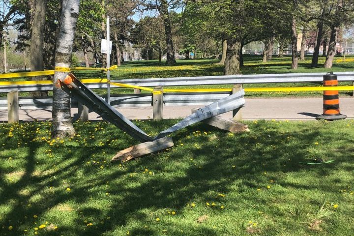 Cyclist in hospital after car mounts curb along Toronto waterfront: police