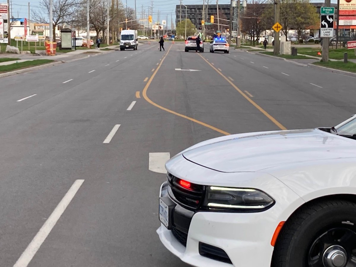 Peel Regional Police said the collision occurred in the Bramalea Road and Orenda Road area of the city just after 3:30 p.m.
