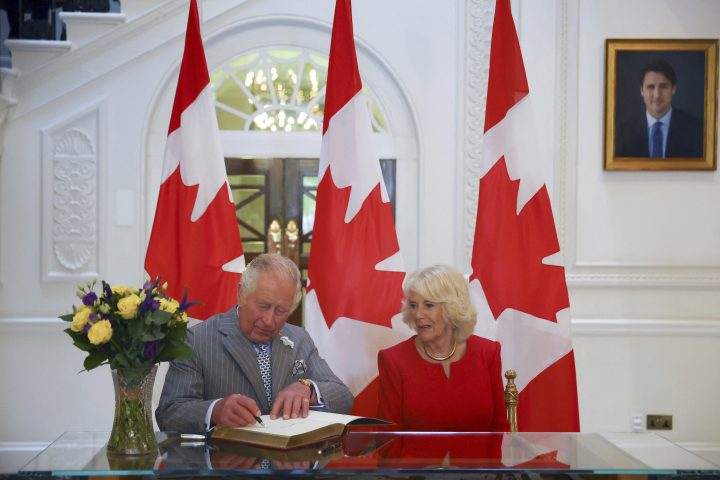 Britain's Prince Charles and Camilla, Duchess of Cornwall visit Canada House in London, Thursday, May 12, 2022.