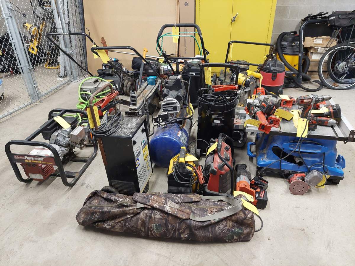 OPP on May 3 recovered generators, lawn-mowers, power tools, firearms and windows along with a quantity of drugs from a property in Bancroft.
