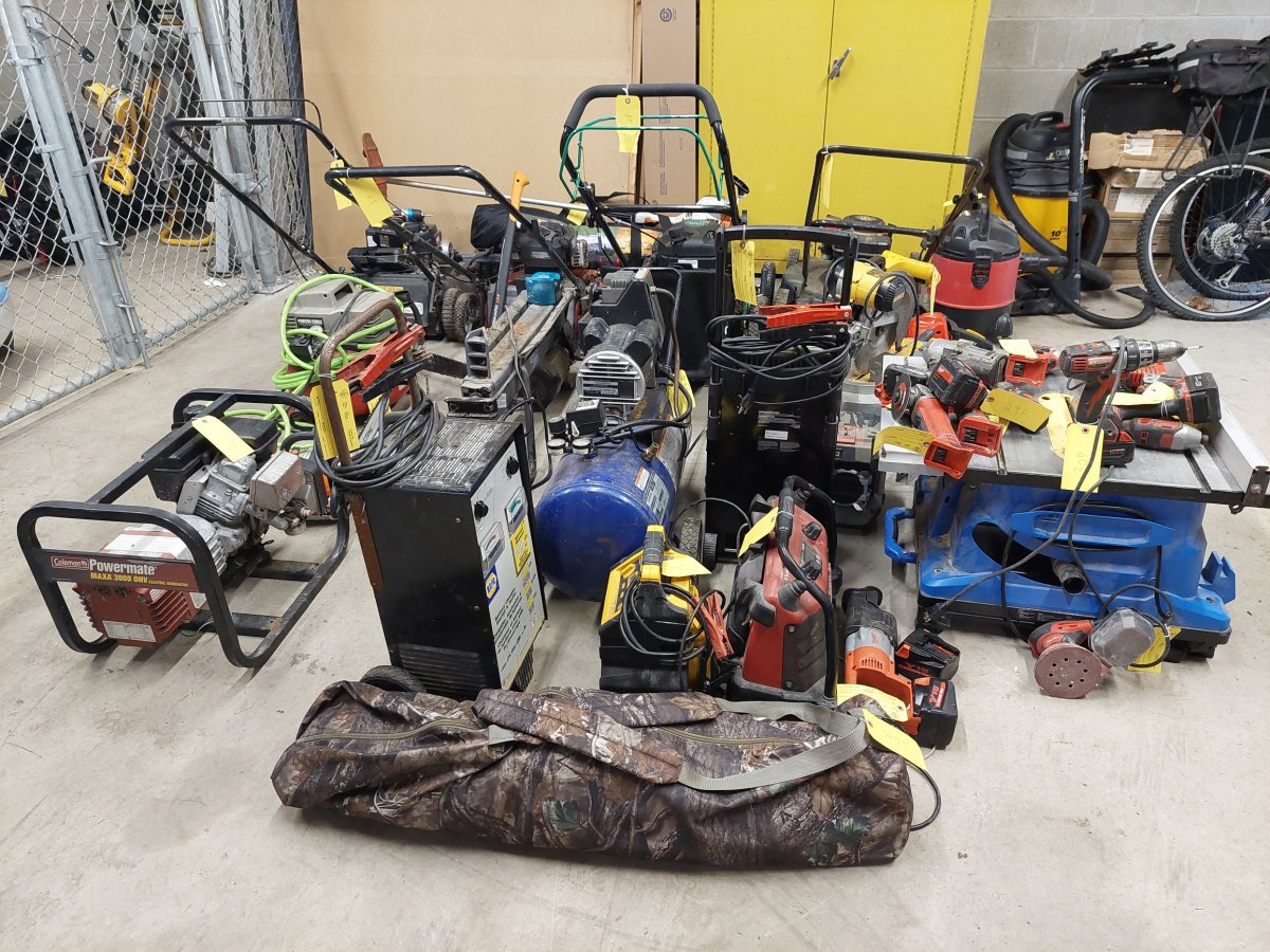 OPP on May 3 recovered generators, lawn-mowers, power tools, firearms and windows along with a quantity of drugs from a property in Bancroft.