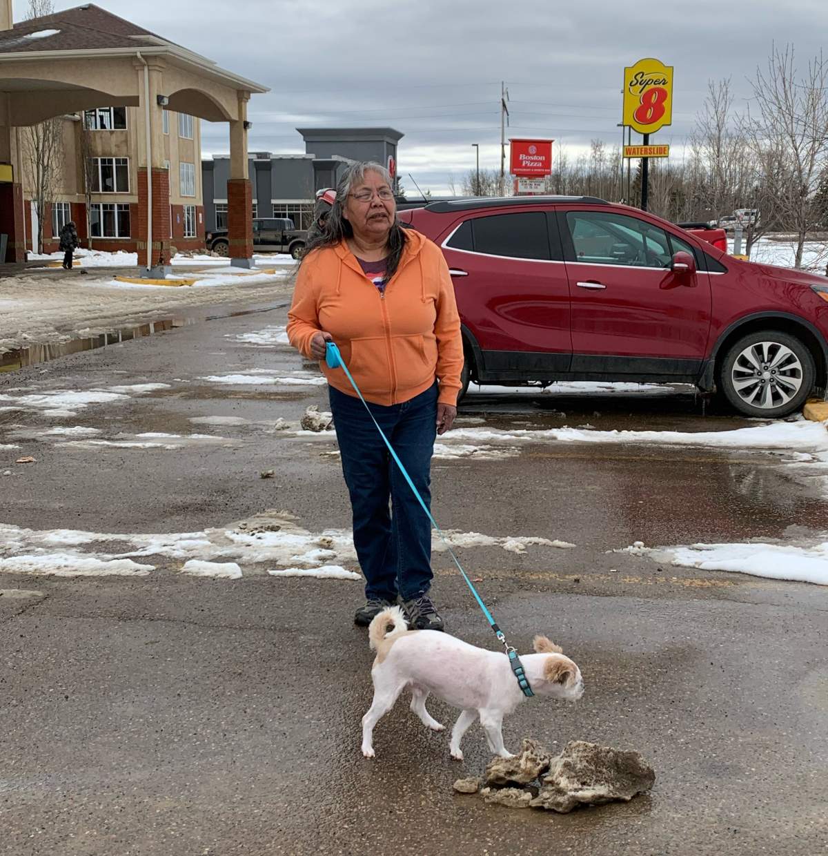 Regina Lefou, 63, at the SUper 8 hotel in High Level after evacuating Chateh, on the Dene Tha' First Nation, because of flooding in northwestern Alberta on Sunday, May 8, 2022.