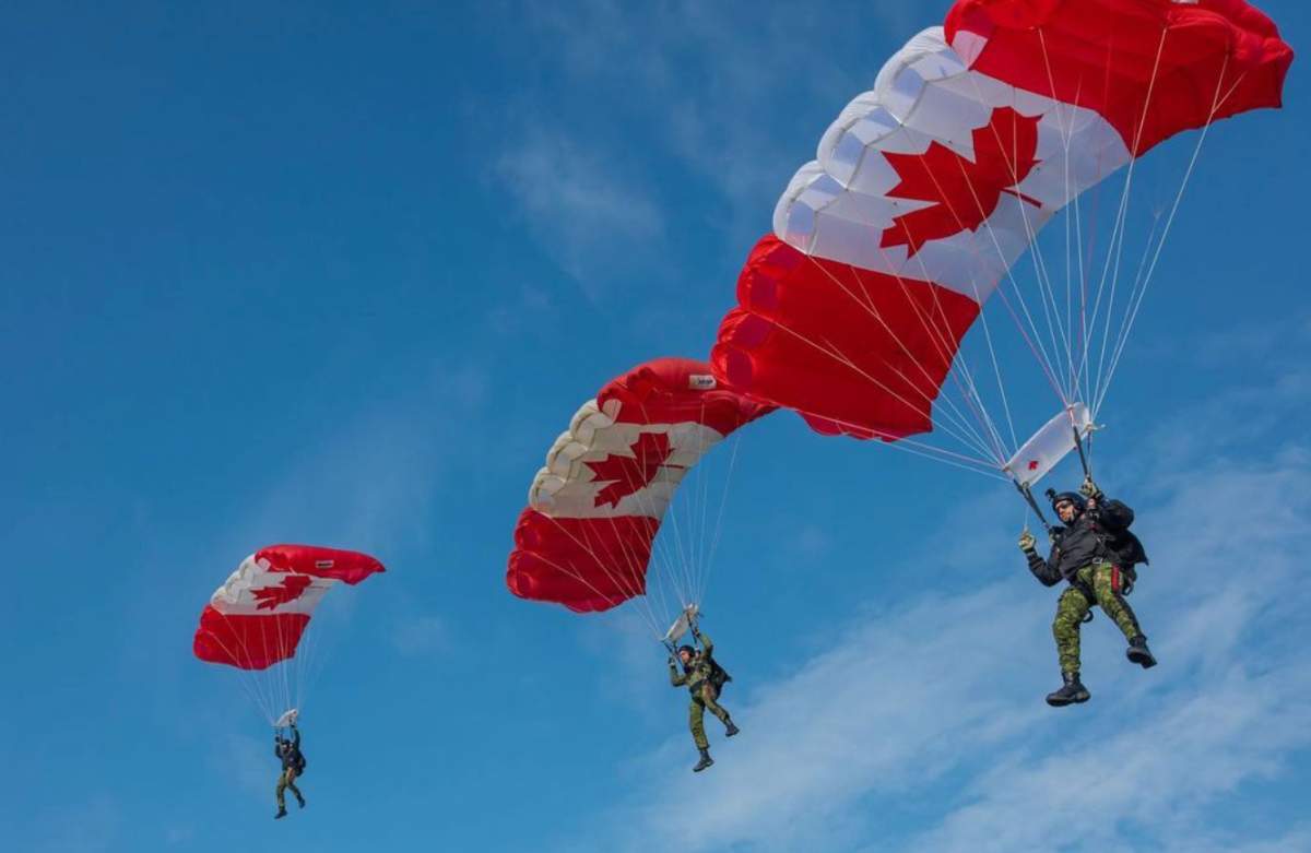 FILE. The Canadian Armed Forces Parachute Team, the SkyHawks, are training in Cobourg, Ont., on May 27, 2022.