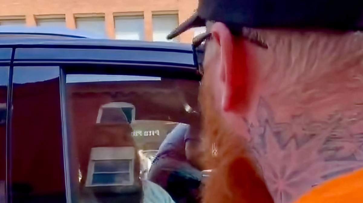 Protesters accost federal NDP leader Jagmeet Singh in Peterborough, Ont., on May 10, 2022.