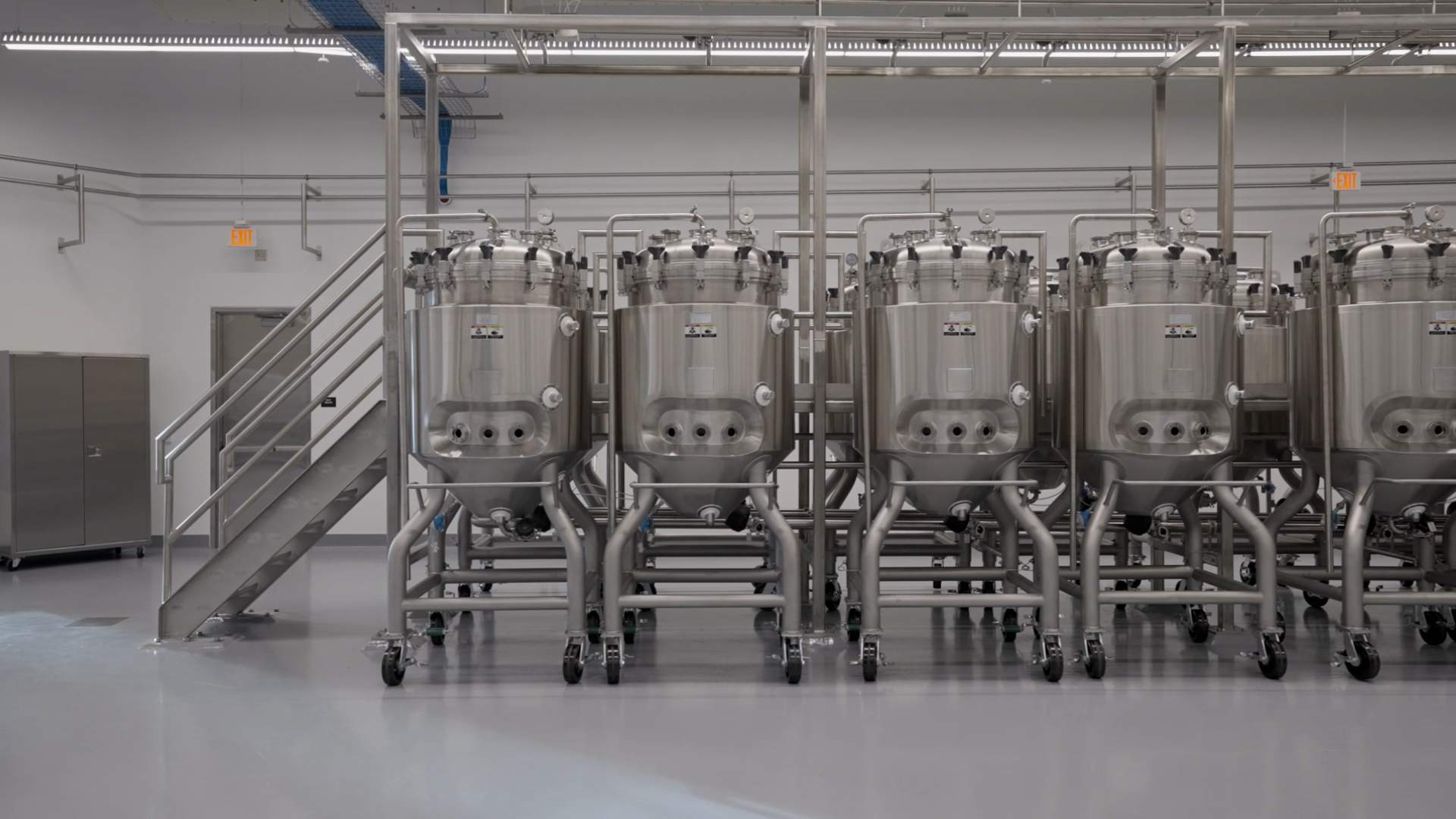 Bioreactors in UPSIDE Foods’ state-of-the-art facility where they grow chicken, fish and beef from cells.