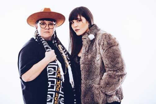 Cris Derksen, left, and Rebecca Benson, right, performed at RSO with a musical show consisting of both tunes and talks about their life as a two-spirit couple that works and lives together.