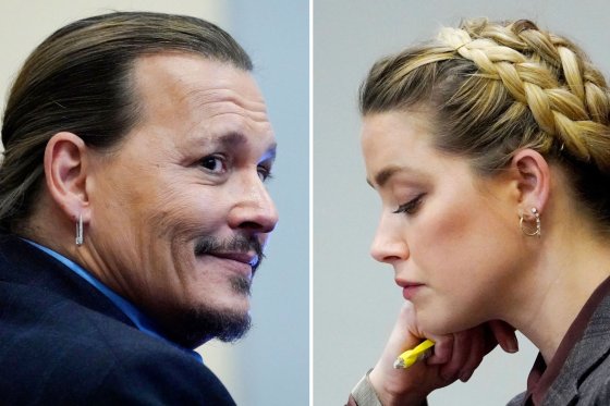 Johnny Depp (left) and Amber Heard (right) appear at the Fairfax County Circuit Court in Fairfax, Virginia, on May 2, 2022.