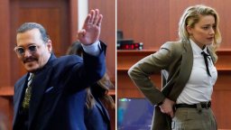 US actors Johnny Depp (left) and Amber Heard (right) in court at the Fairfax County Circuit Courthouse in Fairfax, Virginia, on May 23, 2022.